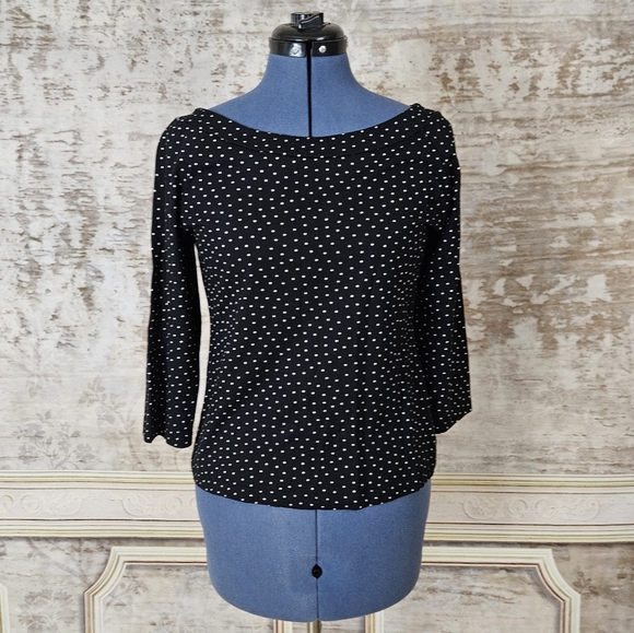 Louie et Lucie Black Polka Dot Top Medium M Boatneck 3/4 Sleeve Rockabilly - Picture 1 of 8